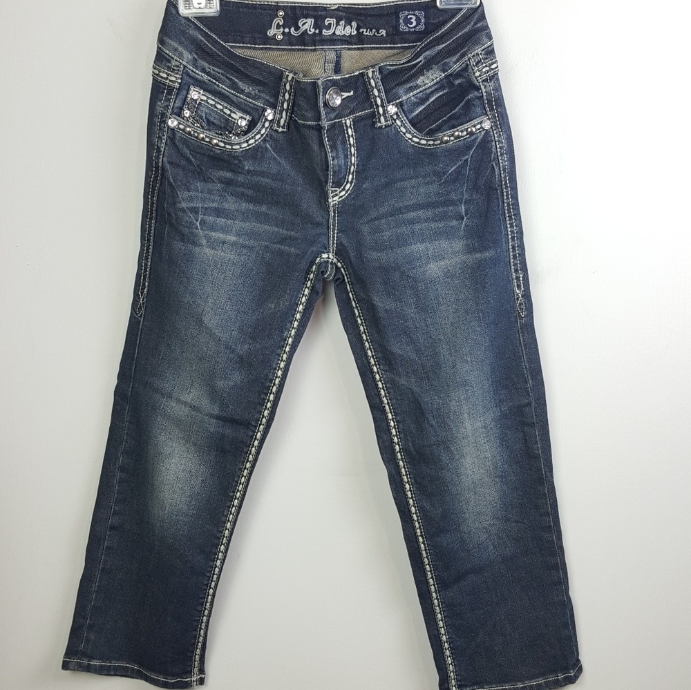 LA Idol USA Embellished Distressed Capri Jeans
